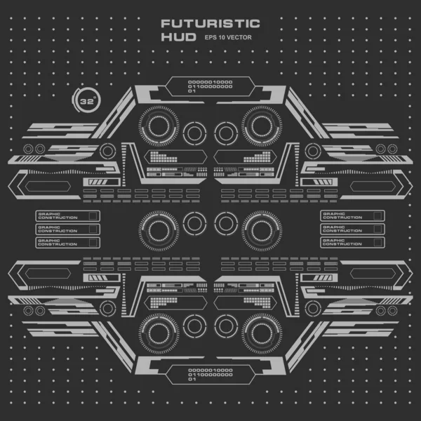 Düz tasarımda gelecekçi siyah-beyaz HUD, sanal dokunmatik kullanıcı arayüzü