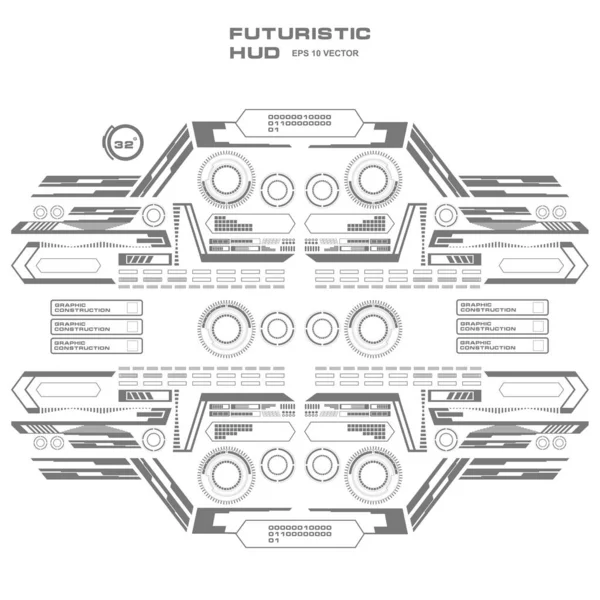 Düz tasarımda gelecekçi siyah-beyaz HUD, sanal dokunmatik kullanıcı arayüzü