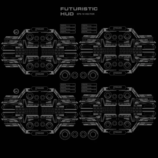 Düz tasarımda gelecekçi siyah-beyaz HUD, sanal dokunmatik kullanıcı arayüzü