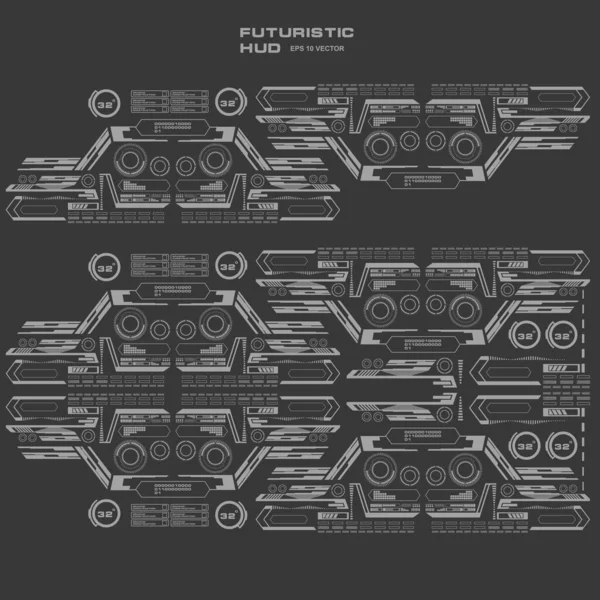 Φουτουριστικό Μαύρο Και Άσπρο Hud Εικονική Διεπαφή Χρήστη Αφής Επίπεδη — Διανυσματικό Αρχείο