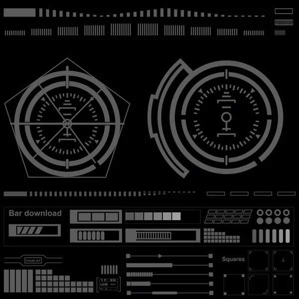 Düz tasarımda gelecekçi siyah-beyaz HUD, sanal dokunmatik kullanıcı arayüzü