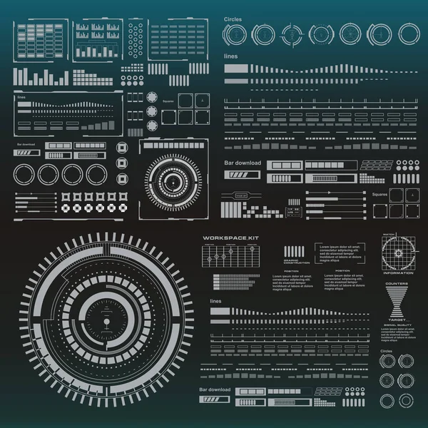 Düz tasarımda gelecekçi siyah-beyaz HUD, sanal dokunmatik kullanıcı arayüzü