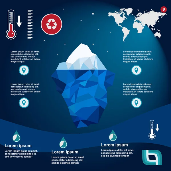 Ledovec Vektor Ilustrace Led Voda Oceán Podvodní Pozadí Design Moře — Stockový vektor
