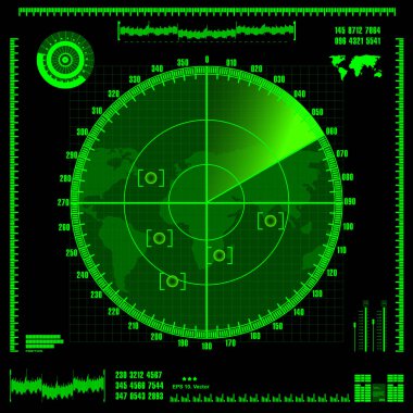 Siyah arkaplanda yeşil radar ekranı