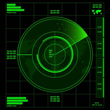 Siyah arkaplanda yeşil radar ekranı