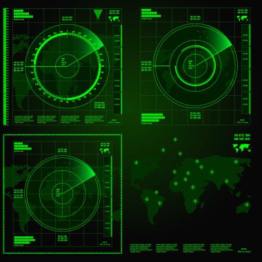 Siyah arkaplanda yeşil radar ekranı