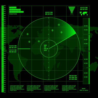 Siyah arkaplanda yeşil radar ekranı