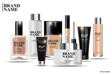 Kozmetik ambalaj tasarımı, gerçekçi kozmetik ürünleri, kaliteli ürünlerin tanıtımı için kozmetik ürünlerin çizimi