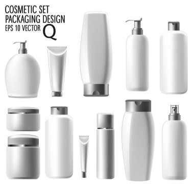 Gerçekçi kozmetik ürünleri, saç şampuanı, sabun ve el kremi. Premium ürünlerin tanıtımı, gerçekçi kozmetik ürünleri, kozmetik ürünlerinin çizimi