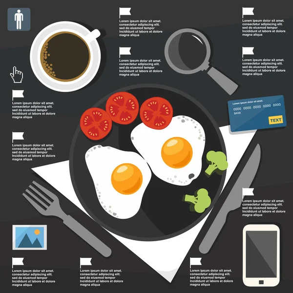 Obchodní Infografické Potraviny Snídaně Šablony Prvky Plochém Designu — Stockový vektor