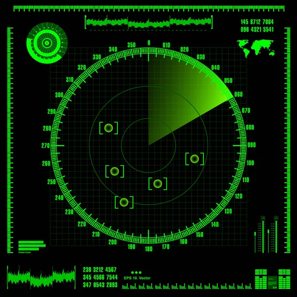 Pantalla Radar Verde Sobre Fondo Negro — Vector de stock