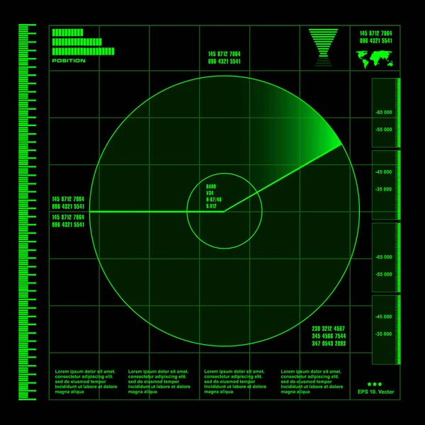 Green Radar Screen Black Background — Stock Vector
