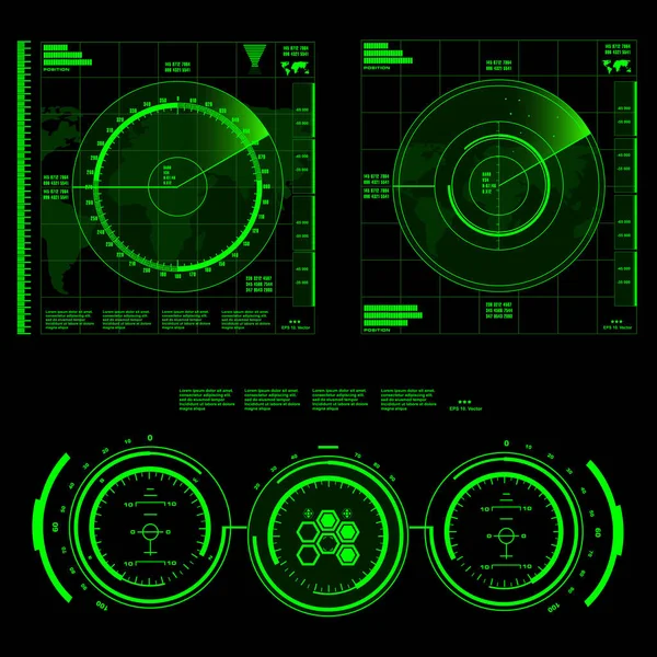 Pantalla Radar Verde Sobre Fondo Negro — Vector de stock