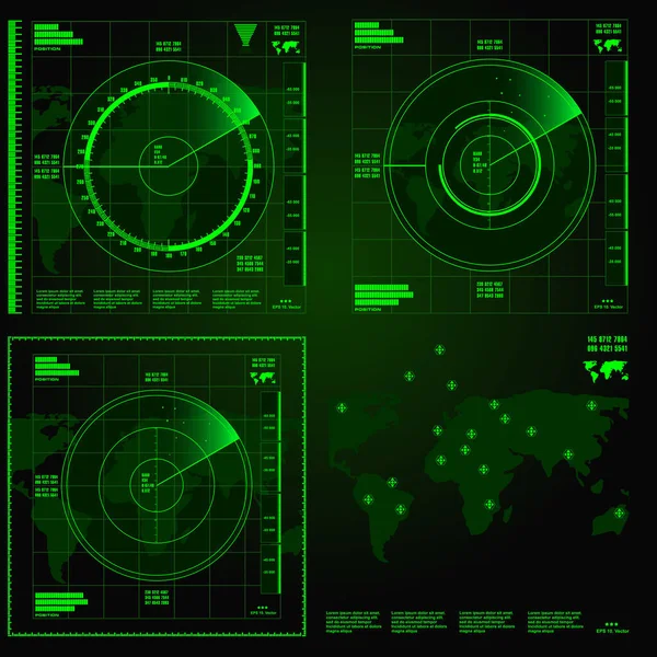 Green Radar Screen Black Background — Stock Vector