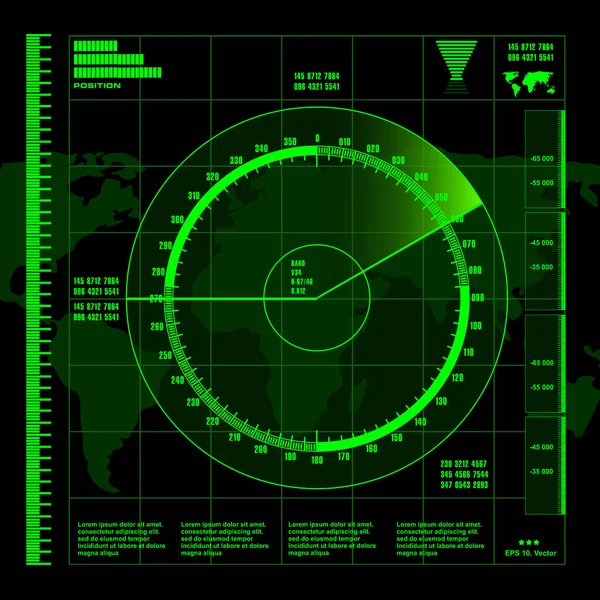 Pantalla Radar Verde Sobre Fondo Negro — Vector de stock