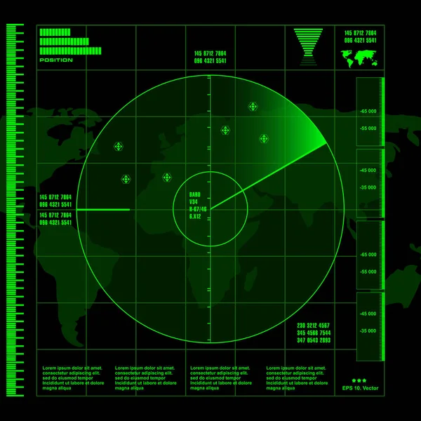 Pantalla Radar Verde Sobre Fondo Negro — Vector de stock