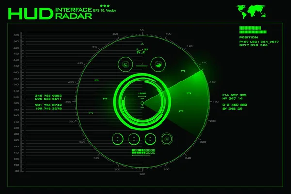 Écran Radar Vert Sur Fond Noir — Image vectorielle