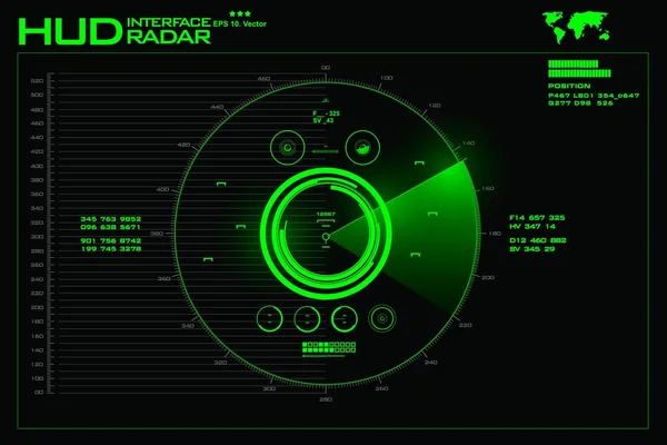 Pantalla Radar Verde Sobre Fondo Negro — Vector de stock