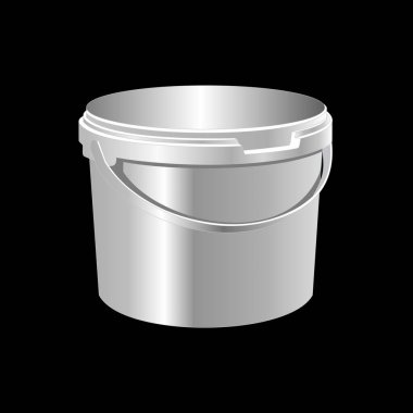 Siyah arka planda gerçekçi beyaz plastik kova