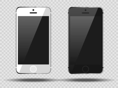 Gerçekçi set akıllı telefonları şeffaf arkaplanda, gerçekçi akıllı telefonları farklı açılarda.