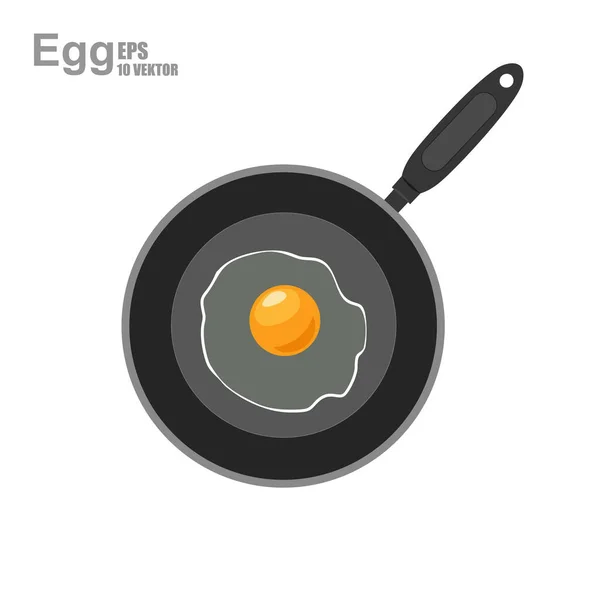 Illustration Realistic Egg Black Pan Flat Design — Stock Vector