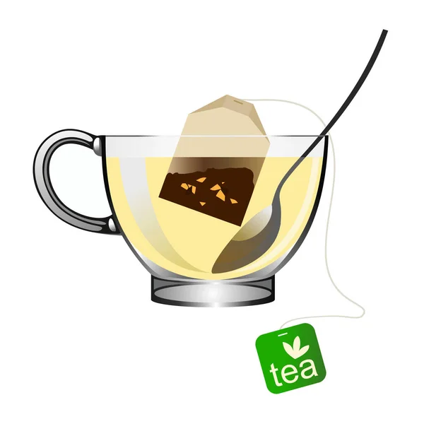 Illusztráció Realisztikus Csésze Tea Tea Táska Belül Fehér Háttér — Stock Vector