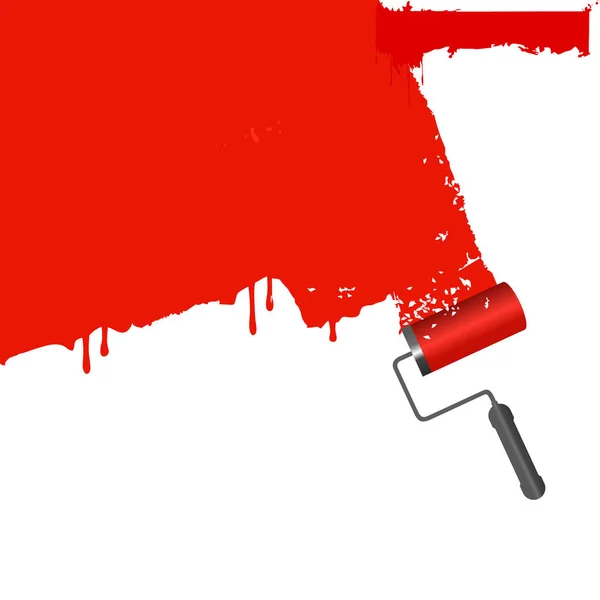Illustrationswalze Mit Roter Farbe Auf Weißem Hintergrund Flacher Ausführung — Stockvektor