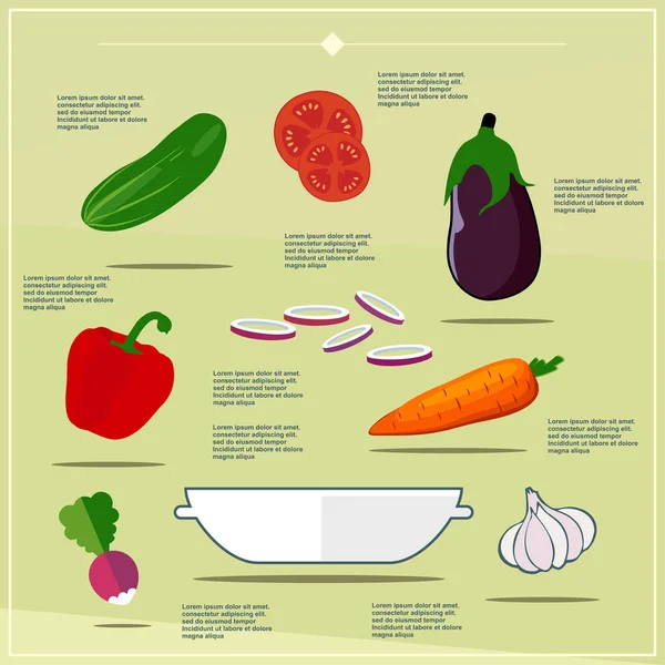 Illustration Ingrédients Salade Légumes Éléments Sur Design Plat — Image vectorielle