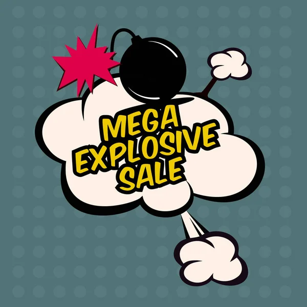 Mega Venta Explosiva Cómic Stile Nube — Vector de stock