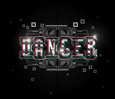 Tehlike. Yazdırma ve ağ için HUD elemanları içeren kavramsal düzen. Fütürist kullanıcı arayüzü ile harf