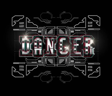 Tehlike. Yazdırma ve ağ için HUD elemanları içeren kavramsal düzen. Fütürist kullanıcı arayüzü ile harf