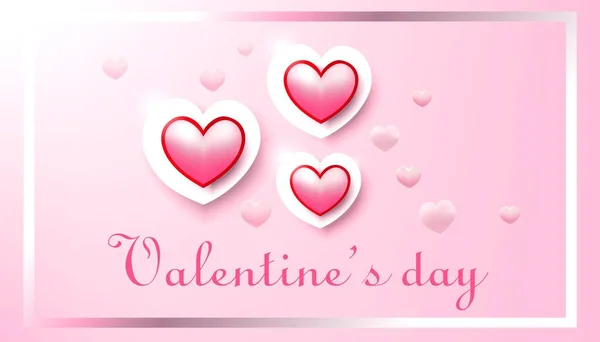 Valentine Day Red Heart Pink Background Realistic Illustration — Stock Vector