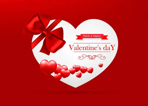 Valentine Day White Card Red Hearts Red Background — Stock Vector