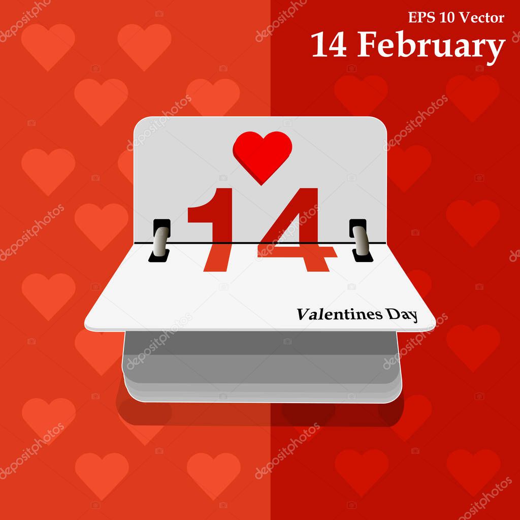 Calendario para el día de San Valentín, alendar Fecha, 14 de febrero