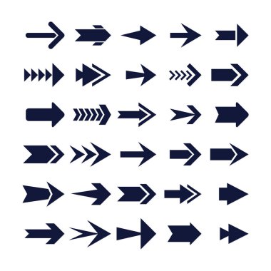 Vektör oklar kümesi. Beyaz arka planda Kara Ok vektörü. Ok vektör simgesi. Ok simgesi. Ok Koleksiyonu