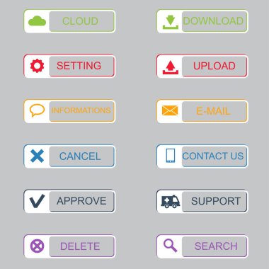 Çeşitli renk ve stillerde web düğmeleri koleksiyonu.