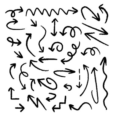 El çizilmiş yaratıcı oklar. Mürekkep ve kağıt, siyah beyaz.