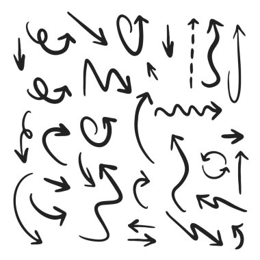 El çizilmiş yaratıcı oklar. Mürekkep ve kağıt, siyah beyaz.