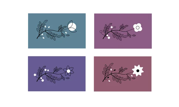 Шаблон Цветочных Шаблонов Минимальный Баннер Завод Векторного Украшения Листья Цветы — стоковый вектор