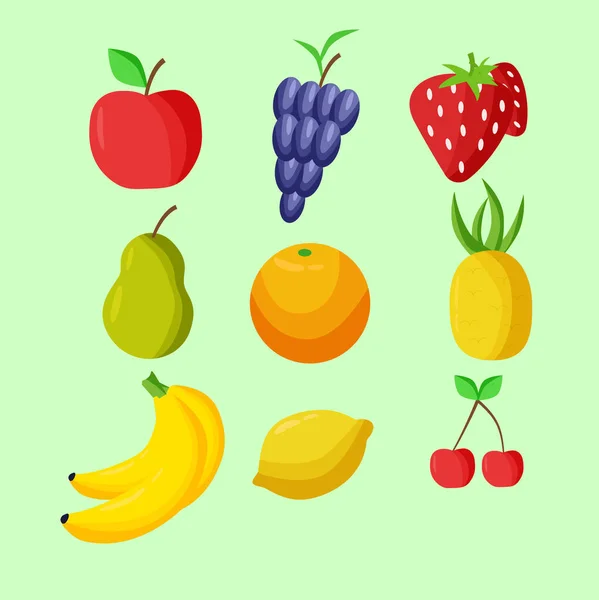 Fruits set. Fruit for smoothies. Fruit for juice. Fruit healthy food. Healthy lifestyle. Icons for the site. Banner. Drawing for the store. Apple, pear, banana, cherry, pineapple, grapes, strawberry, lemon, orange