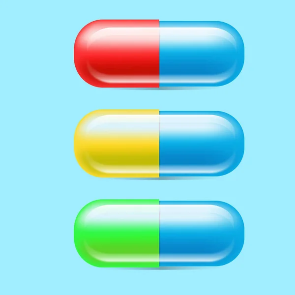 Pille Ein Satz Pillen Medizin Behandlung Kapsel Gesundheit Apotheke Medikamente — Stockvektor