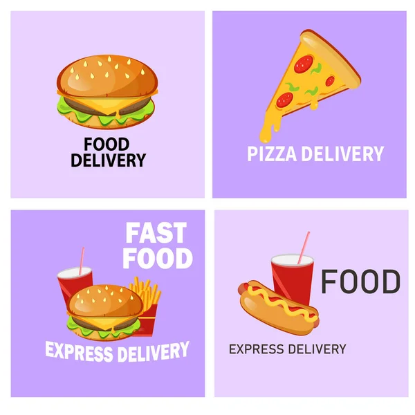 Delivery Fast Food Food Delivery Poster Illustration Fast Food Pizza — Vetor de Stock