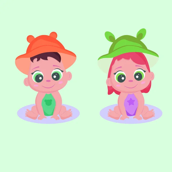 Cartoon Baby Boy Und Girl Neugeborene Jungen Und Mädchen Illustration — Stockvektor