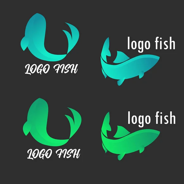 Conjunto Logótipos Peixe Logotipo Peixe Verde Azul Logo Para Loja — Vetor de Stock
