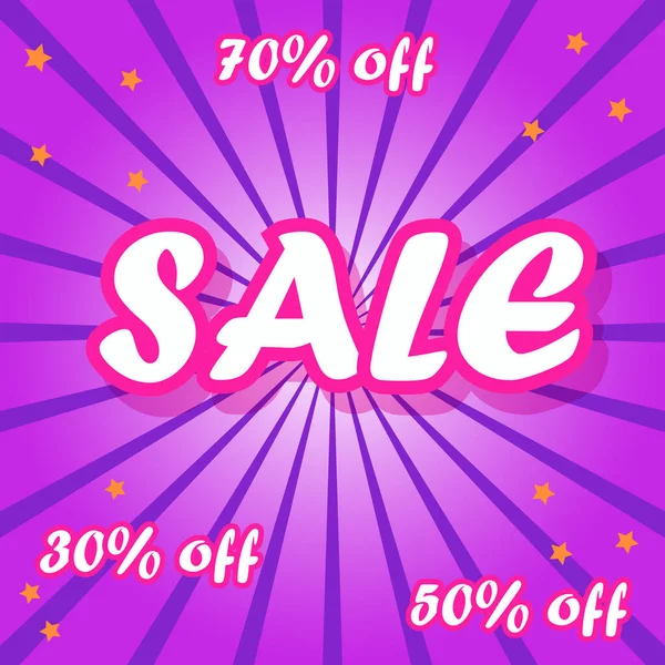 Banner Sale Bright Banner Voucher Sale Pink Purple Retro Style — ストックベクタ