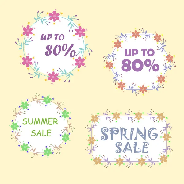 Banner Sale Set Floral Style Discount Set Summer Sale Spring — Vetor de Stock