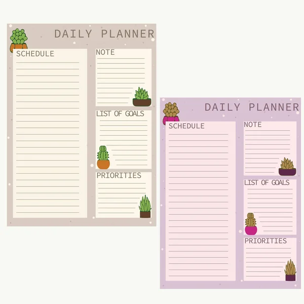 Daily Planner Set Lilac Pastel Beige Schedule Notes Goal List — 图库矢量图片
