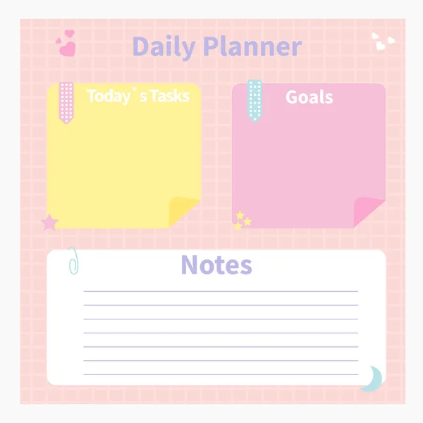 Diary Pink Yellow Today Assignments Notes Goals — Stock Vector