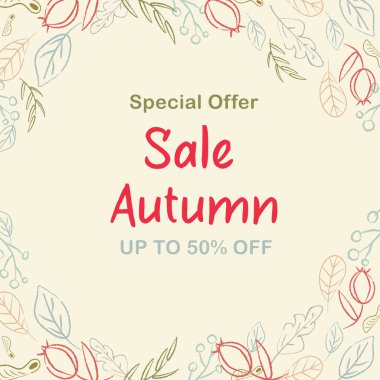 İndirim, indirim sonbahar, bahar, yaz. Yüzde 50. Özel fiyat. Yaprakların ve çiçeklerin arka planında ışık, pastel renkler, ton indirimi