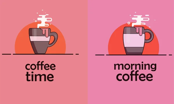 Una Taza Caliente Café Juego Afiches Café Mañana Hora Del — Vector de stock